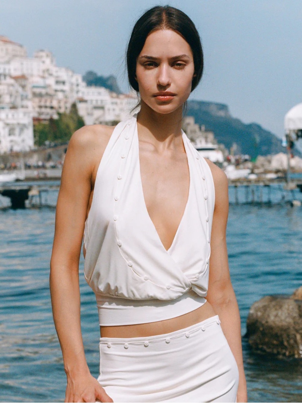 With Jean White Halter Crop Top